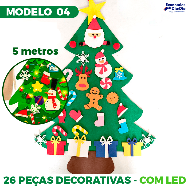 Árvore de Natal em Feltro Montessori com Iluminação Led 5M + Frete Grátis (Leve um brinde)